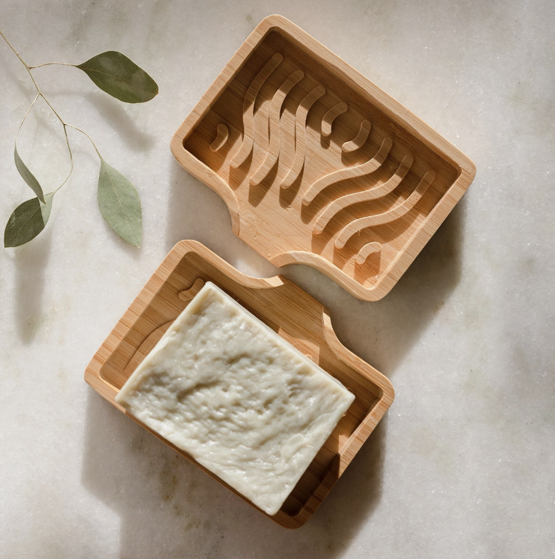 Wave Carved Bamboo Soap Dish